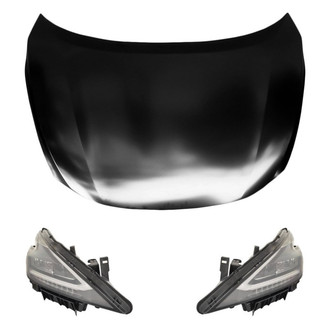 Replace® - 3-Piece Kit (Driver and Passenger Side Headlights, Hood Panel) (Brand New OE)