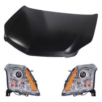 Replace® - 3-Piece Kit (Driver and Passenger Side Headlights, Hood Panel) (Brand New OE)