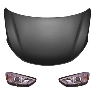 Replace® - 3-Piece Kit (Driver and Passenger Side Headlights, Hood Panel) (Brand New OE)