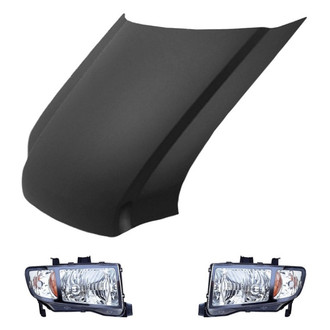 Replace® - 3-Piece Kit (Driver and Passenger Side Headlight Lenses and Housings, Hood Panel)