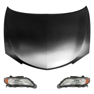 Replace® - 3-Piece Kit (Driver and Passenger Side Headlight Lenses and Housings, Hood Panel)