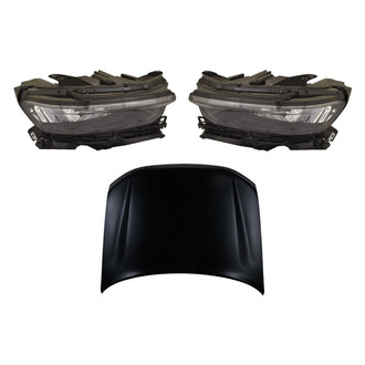 Replace® - 3-Piece Kit (Driver and Passenger Side Headlight Lenses and Housings, Hood Panel) (CAPA Certified)
