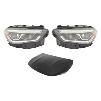 Replace® BNDL-215134 - 3-Piece Kit (Driver and Passenger Side Headlight Lenses and Housings, Hood Panel) (CAPA Certified)