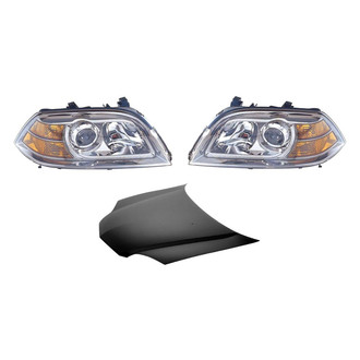 Replace® - 3-Piece Kit (Driver and Passenger Side Headlight Lenses and Housings, Hood Panel) (CAPA Certified)
