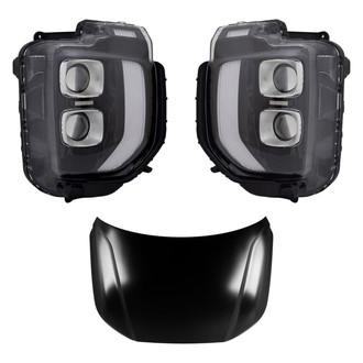 Replace® - 3-Piece Kit (Driver and Passenger Side Headlights, Hood Panel) (CAPA Certified)