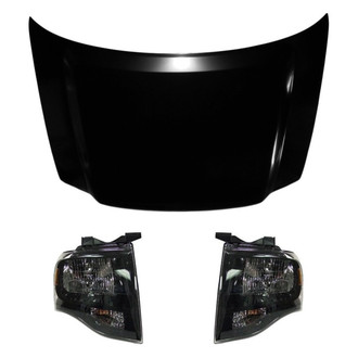 Replace® - 3-Piece Kit (Driver and Passenger Side Headlights, Hood Panel) (CAPA Certified)