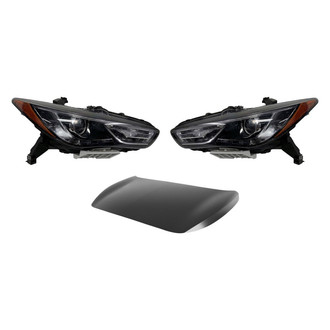Replace® - 3-Piece Kit (Driver and Passenger Side Headlights, Hood Panel) (CAPA Certified)