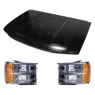 Replace® - 3-Piece Kit (Driver and Passenger Side Headlights, Hood Panel) (CAPA Certified)