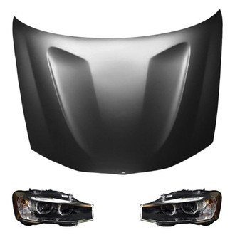 Replace® - 3-Piece Kit (Driver and Passenger Side Headlight Lenses and Housings, Hood Panel) (Standard Line)