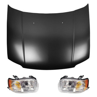 Replace® - 3-Piece Kit (Driver and Passenger Side Headlight Lenses and Housings, Hood Panel) (Value Line)
