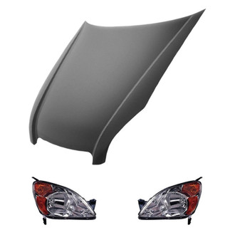 Replace® - 3-Piece Kit (Driver and Passenger Side Headlight Lenses and Housings, Hood Panel) (Value Line)