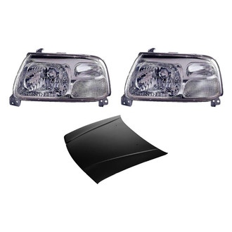 Replace® - 3-Piece Kit (Driver and Passenger Side Headlight Lenses and Housings, Hood Panel) (Value Line)