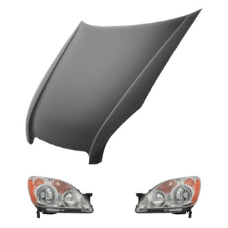 Replace® - 3-Piece Kit (Driver and Passenger Side Headlight Lenses and Housings, Hood Panel) (Value Line)