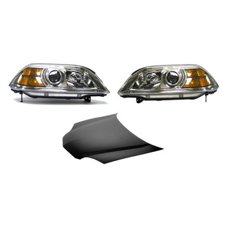 Replace® - 3-Piece Kit (Driver and Passenger Side Headlight Lenses and Housings, Hood Panel) (Value Line)