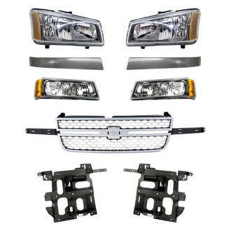 Replace® - 9-Piece Kit (Driver and Passenger Side Headlights, Driver and Passenger Side Grille Moldings, Grille, Driver and Passenger Side Headlight Supports, Driver and Passenger Side Turn Signal/Parking Lights) (Standard Line)