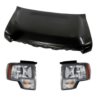 Replacement - 3-Piece Kit (Driver and Passenger Side Headlights, Hood Panel) (CAPA Certified)