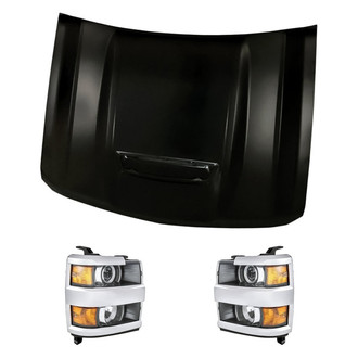 Replacement - 3-Piece Kit (Driver and Passenger Side Headlights, Hood Panel) (CAPA Certified)