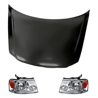 Replacement - 3-Piece Kit (Driver and Passenger Side Headlights, Hood Panel) (CAPA Certified)