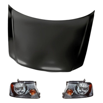 Replacement - 3-Piece Kit (Driver and Passenger Side Headlights, Hood Panel) (CAPA Certified)