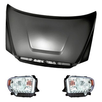 Replacement - 3-Piece Kit (Driver and Passenger Side Headlights, Hood Panel) (CAPA Certified)