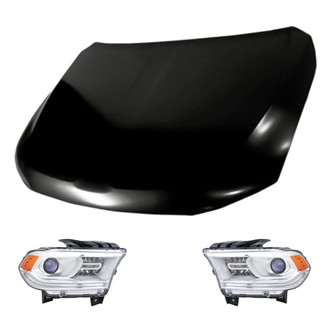 Replacement - 3-Piece Kit (Driver and Passenger Side Headlights, Hood Panel) (CAPA Certified)