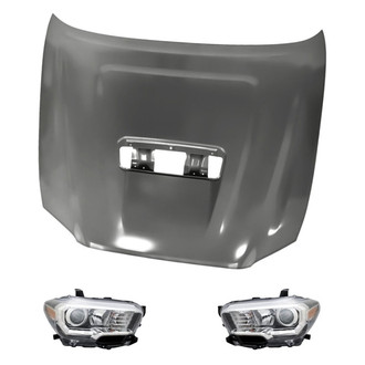 Replacement - 3-Piece Kit (Driver and Passenger Side Headlights, Hood Panel) (Standard Line)
