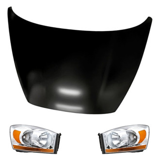 Replacement - 3-Piece Kit (Driver and Passenger Side Headlights, Hood Panel) (CAPA Certified)