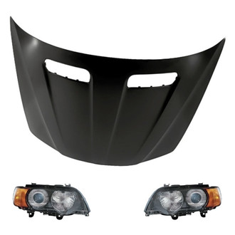 Replacement BNDL-216866 - 3-Piece Kit (Driver and Passenger Side Headlight Lenses and Housings, Hood Panel) (Standard Line)