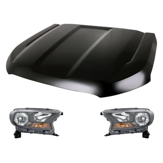 Replacement - 3-Piece Kit (Driver and Passenger Side Headlights, Hood Panel) (CAPA Certified)