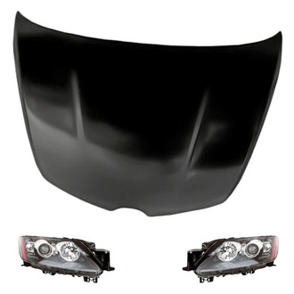 Replacement - 3-Piece Kit (Driver and Passenger Side Headlight Lenses and Housings, Hood Panel) (Standard Line)