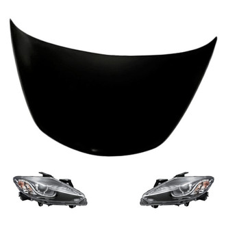 Replacement - 3-Piece Kit (Driver and Passenger Side Headlight Lenses and Housings, Hood Panel) (CAPA Certified)
