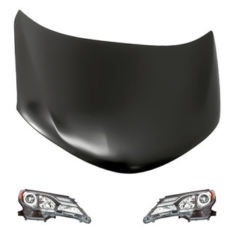 Replacement - 3-Piece Kit (Driver and Passenger Side Headlight Lenses and Housings, Hood Panel) (CAPA Certified)