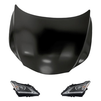 Replacement - 3-Piece Kit (Driver and Passenger Side Headlight Lenses and Housings, Hood Panel) (CAPA Certified)
