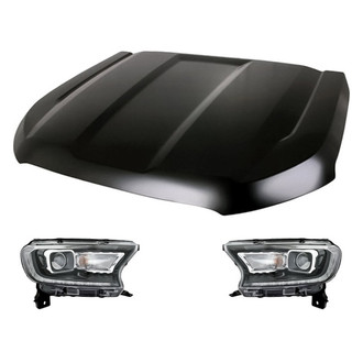 Replacement - 3-Piece Kit (Driver and Passenger Side Headlights, Hood Panel) (CAPA Certified)