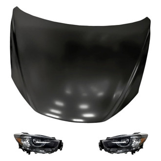 Replacement - 3-Piece Kit (Driver and Passenger Side Headlights, Hood Panel) (CAPA Certified)