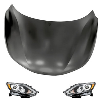 Replacement - 3-Piece Kit (Driver and Passenger Side Headlights, Hood Panel) (CAPA Certified)