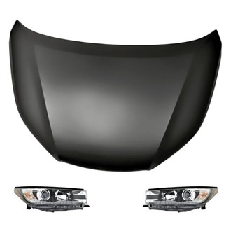 Replacement - 3-Piece Kit (Driver and Passenger Side Headlights, Hood Panel) (CAPA Certified)