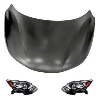 Replacement - 3-Piece Kit (Driver and Passenger Side Headlights, Hood Panel) (CAPA Certified)