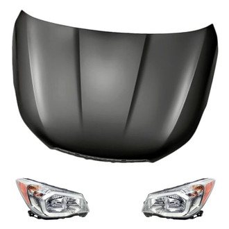 Replacement - 3-Piece Kit (Driver and Passenger Side Headlights, Hood Panel) (CAPA Certified)