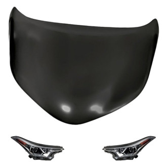 Replacement - 3-Piece Kit (Driver and Passenger Side Headlight Lenses and Housings, Hood Panel) (Standard Line)