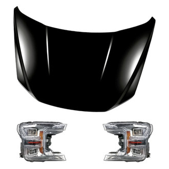 Replacement - 3-Piece Kit (Driver and Passenger Side Headlights, Hood Panel) (Standard Line)