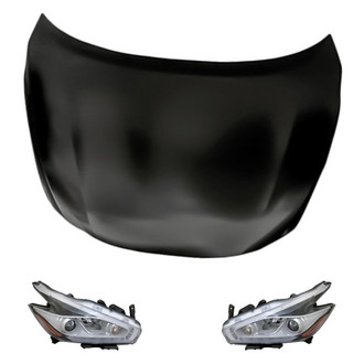 Replacement - 3-Piece Kit (Driver and Passenger Side Headlights, Hood Panel) (CAPA Certified)