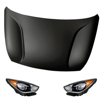 Replacement BNDL-217709 - 3-Piece Kit (Driver and Passenger Side Headlights, Hood Panel) (CAPA Certified)
