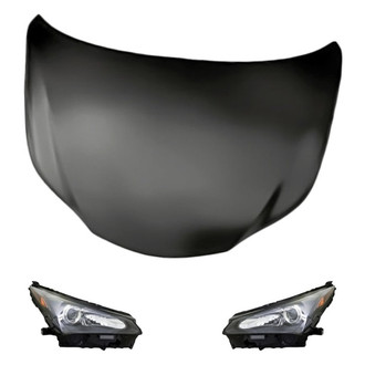 Replacement - 3-Piece Kit (Driver and Passenger Side Headlight Lenses and Housings, Hood Panel) (CAPA Certified)