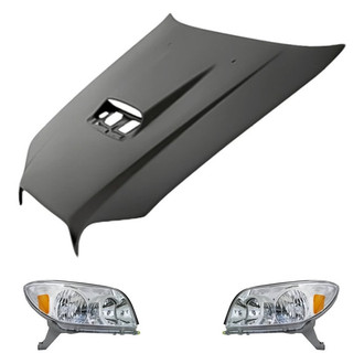Replacement - 3-Piece Kit (Driver and Passenger Side Headlight Lenses and Housings, Hood Panel) (Standard Line)