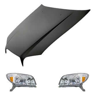 Replacement - 3-Piece Kit (Driver and Passenger Side Headlight Lenses and Housings, Hood Panel) (Standard Line)