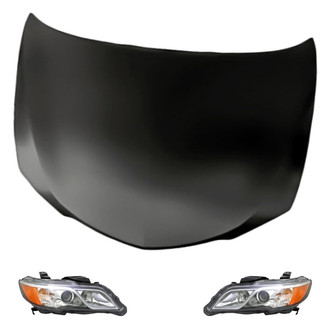 Replacement - 3-Piece Kit (Driver and Passenger Side Headlight Lenses and Housings, Hood Panel) (Standard Line)