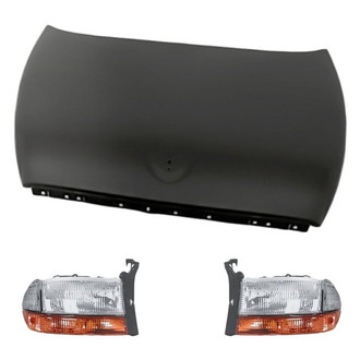 Replacement BNDL-217913 - 3-Piece Kit (Driver and Passenger Side Headlight Lenses and Housings, Hood Panel) (CAPA Certified)