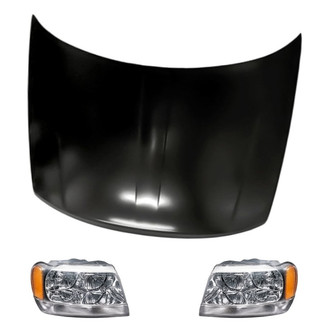 Replacement - 3-Piece Kit (Driver and Passenger Side Headlights, Hood Panel) (Standard Line)