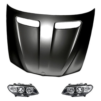 Replacement - 3-Piece Kit (Driver and Passenger Side Headlight Lenses and Housings, Hood Panel) (Standard Line)